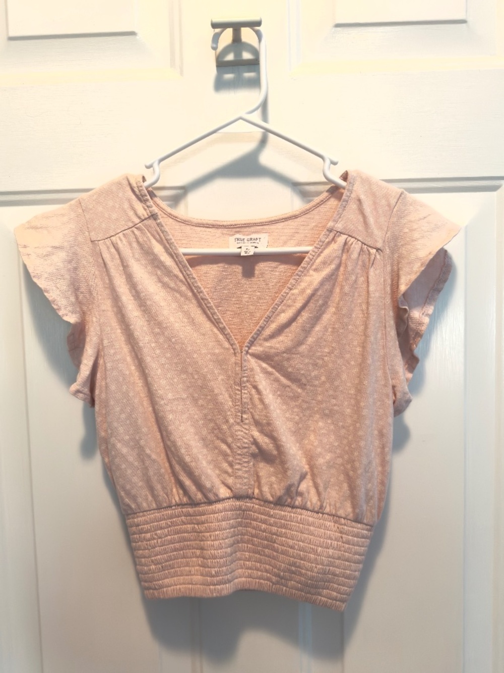 True Craft Blush Pink Smocked Hem Crop Top
